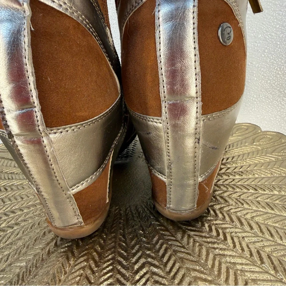 Bakers Metallic Suede Wedge Sneakers Brown Silver Lace‎ Up Zip Size 37 / 7M